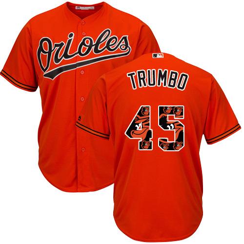 Orioles #45 Mark Trumbo Orange Team Logo Fashion Stitched MLB Jersey